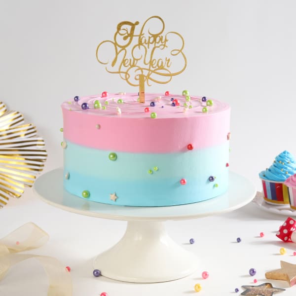 Happy New Year Pink and Blue Cake (2 Kg)