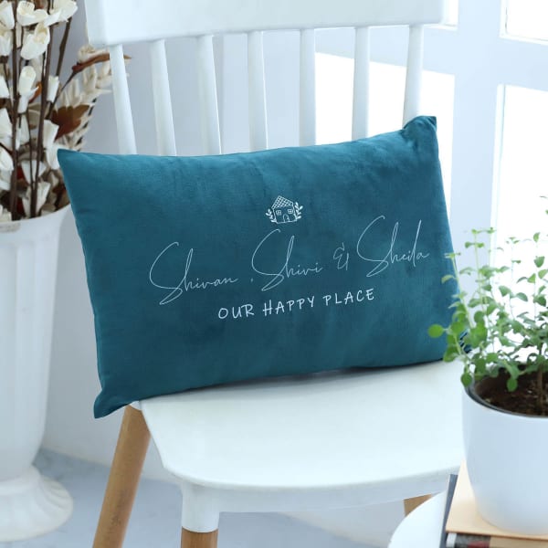 Happy Place Personalized Velvet Blue Cushion