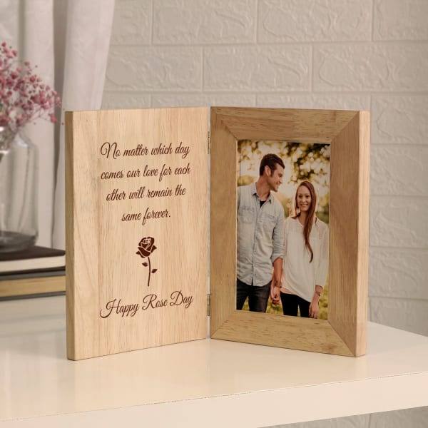 Happy Rose Day Personalized Wooden Photo Frame