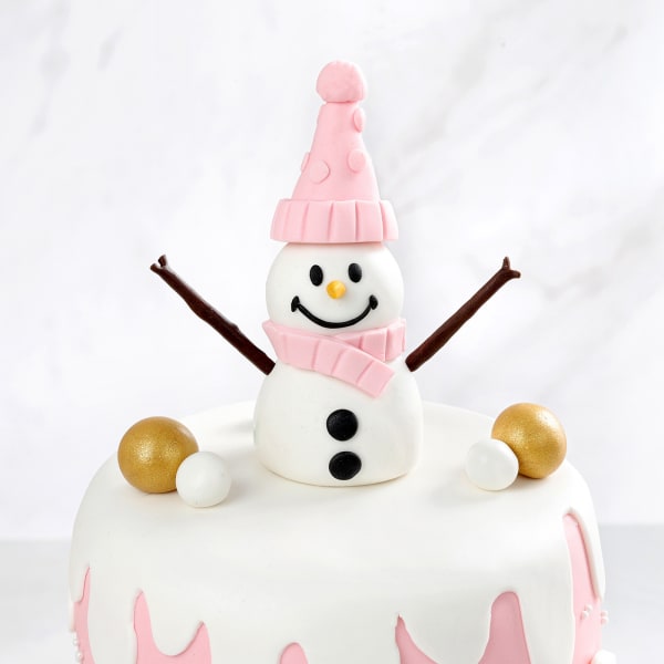 Happy Snow Man New Year Fondant Cake (1Kg)