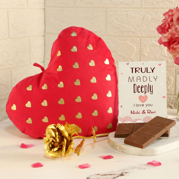 Heart Cushion Hamper With Personalized Card