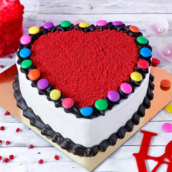 Heart Shape Gems Red Velvet Cake