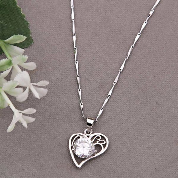 Heart Shape Silver Fashion Necklace: Gift/Send Jewellery Gifts Online ...