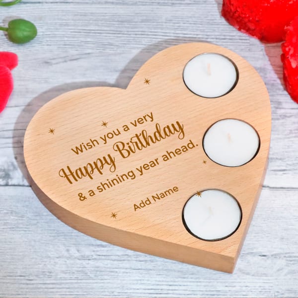 Heart Shaped Birthday Personalized Tea-Light Candle Holder