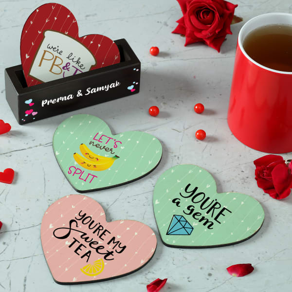 Heart Shaped Love Coasters with Personalized Holder