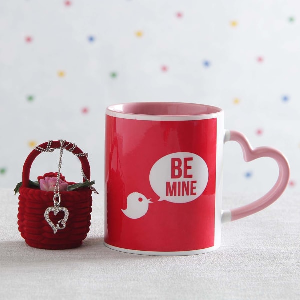 Heart Shaped Pendant With Red Basket Be Mine Ceramic Mug Gift Send Jewellery Gifts Online J11021743 Igp Com