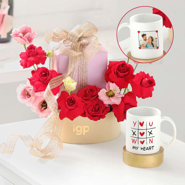 Heartfelt Love Mug And Blooms Arrangement - Personalized