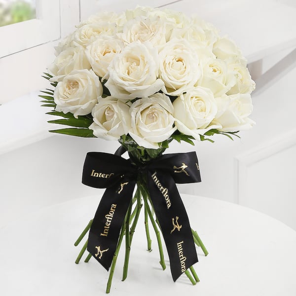 Heavenly 25 White Roses Hand Tied