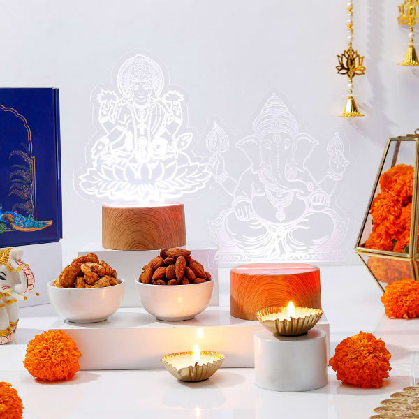 Heavenly Laxmi And Ganesha LED Lamps Diwali Hamper