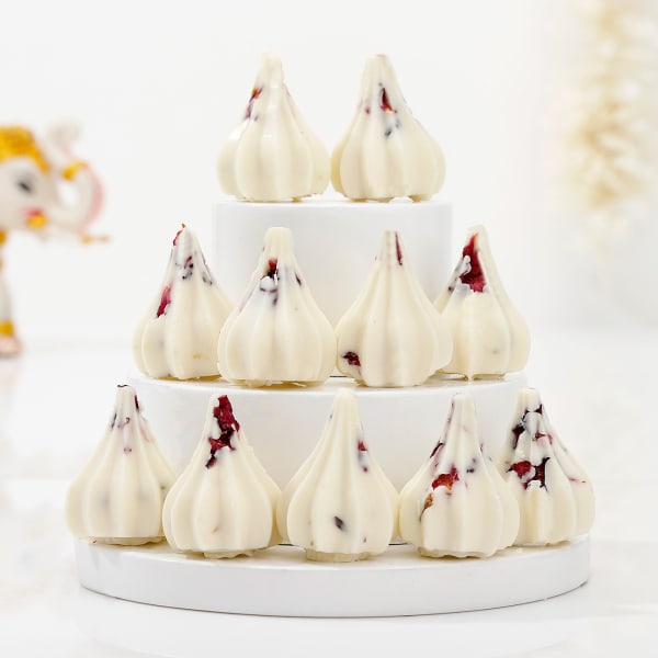 Heavenly Rose And White Chocolate Modaks - 11 Pcs