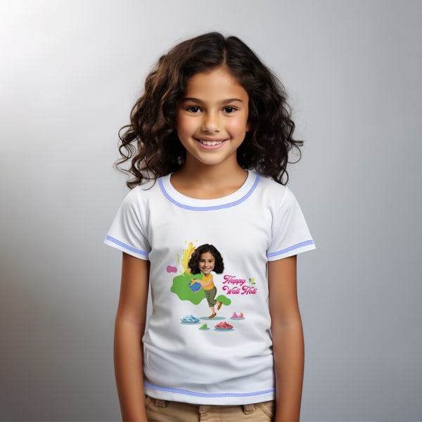 Holi Blast Personalized Caricature T-shirt For Kids