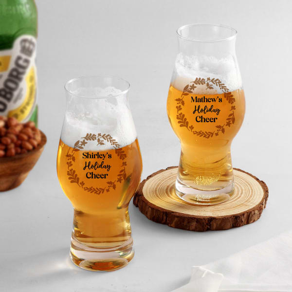 Holiday Cheer Personalized Beer Glass - Set Of 2