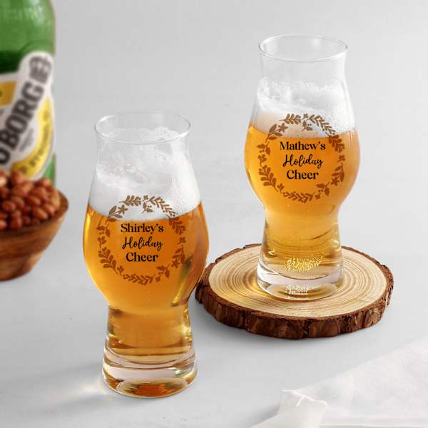 Holiday Cheer Personalized Beer Glass - Set Of 2