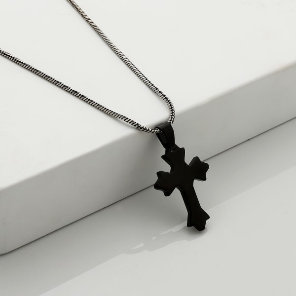 Holy Cross Pendant With Chain - Black