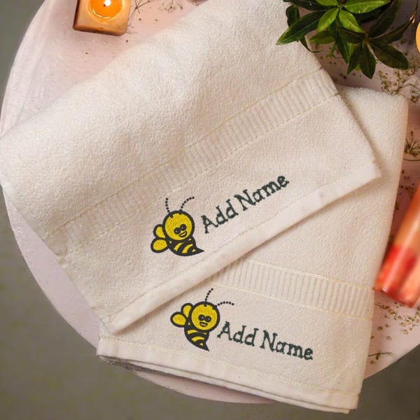 Honey Bee Print Personalized White Towel Set