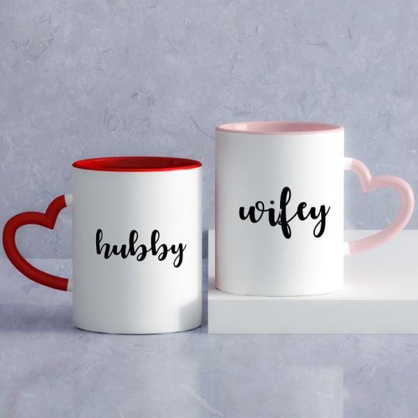 Hubby & Wifey Heart Handle Mug Set
