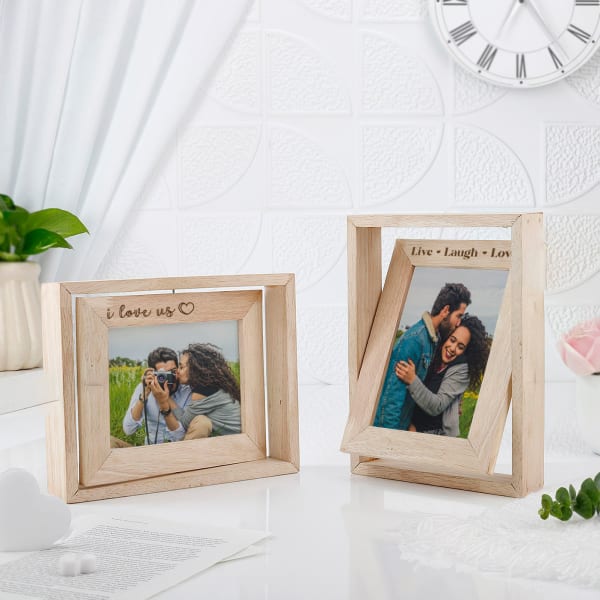I Love Us - Personalized Rotating Wooden Frame - Set Of 2
