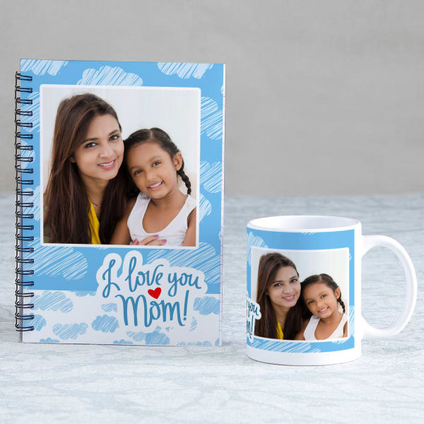 I Love You Mom Personalized Photo Notebook & Mug Combo