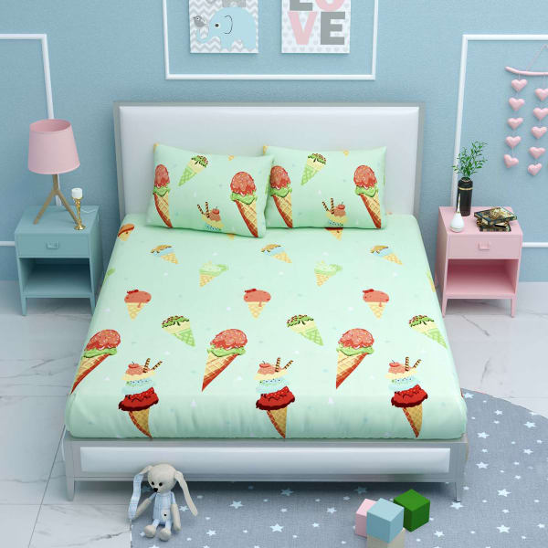 Ice Cream Cones Printed Kids Double Bedsheet