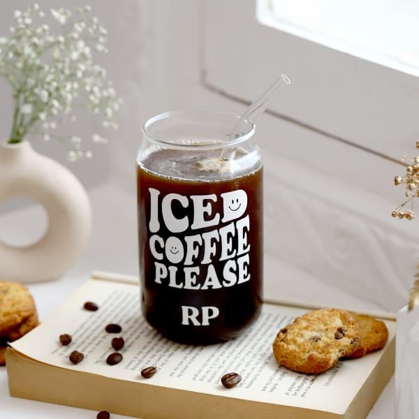 Iced Coffee Please - Personalized Can-Shaped Glass With Straw