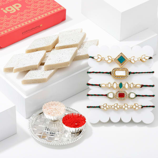 Intricate Kundan Rakhis And Pooja Thali Hamper