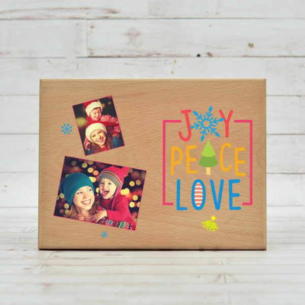 Joy Peace Love Personalized Wooden Photo Frame for Christmas