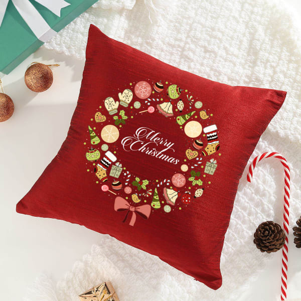 Joyful Christmas Maroon Cushion Cover