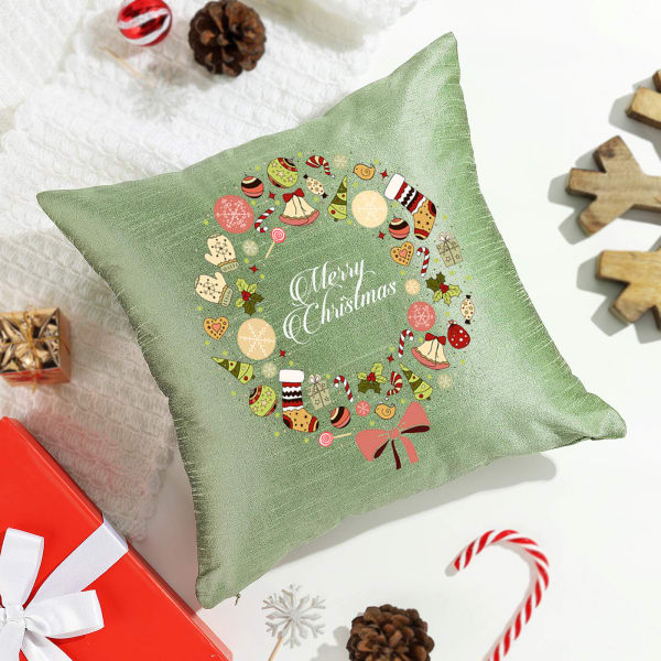 Joyful Christmas Sage Green Cushion Cover