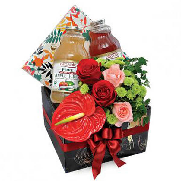 Juicy Wellness - Get Well Hamper with Lakewood Juice and Flowers