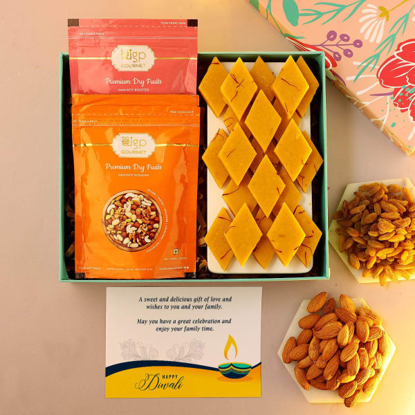 Kesar Kaju Katli And Dry Fruits Diwali Gift Box