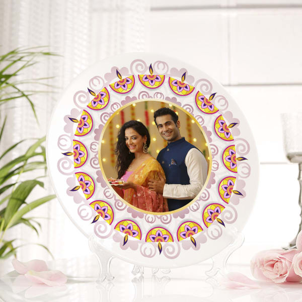 Khushiyon Ki Diwali Personalized Sublimated Plate With Stand