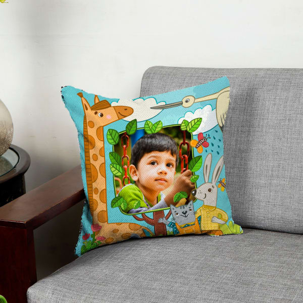 Kids Personalized Animal Kingdom Sequin Cushion