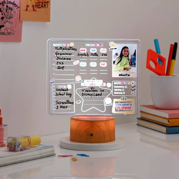 Kids Personalized Planner Brown Base LED Lamp