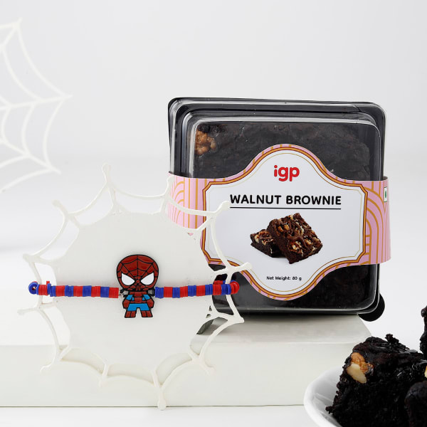 Kids Spiderman Bracelet Rakhi And Choco Walnut Brownie