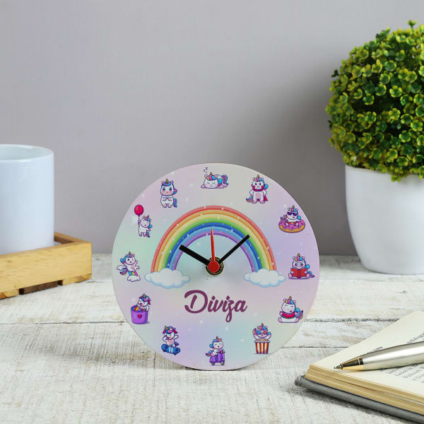 Kids Unicorn Personalized Wooden Table Clock