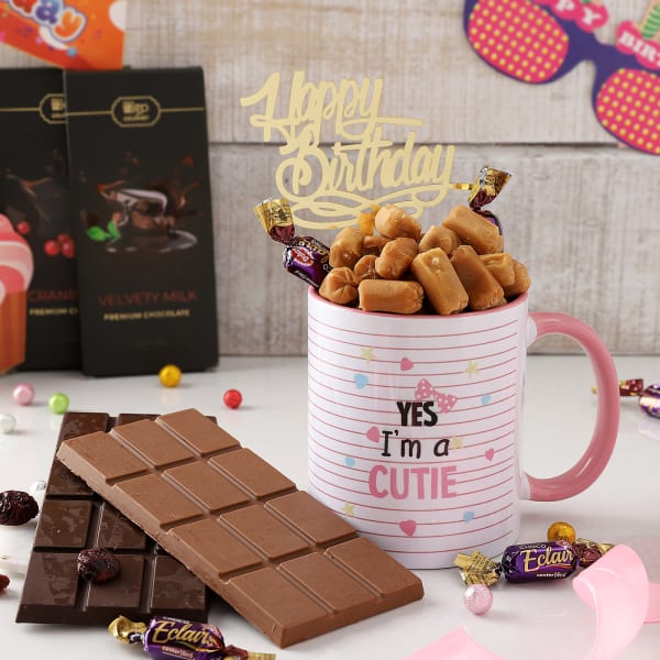 Kitty Mug With Chocolates For Birthday