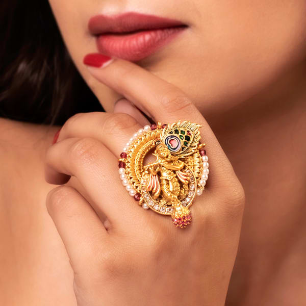 Krishna Antique Gold Finish Adjustable Ring
