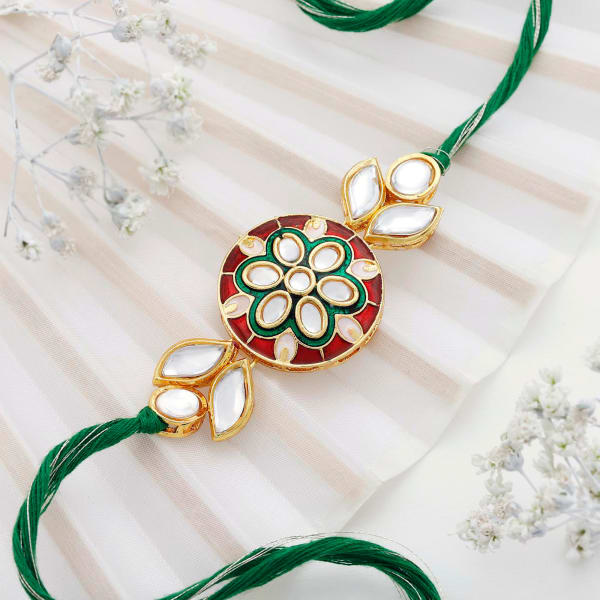 Kundan And Meena Floral Work Rakhi