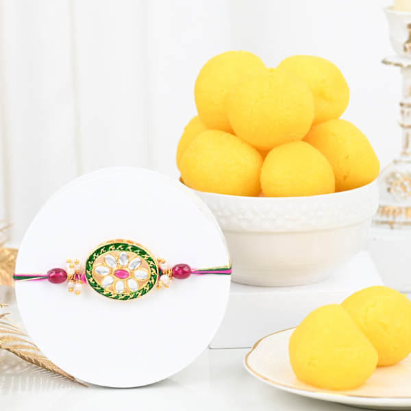 Kundan Charm Rakhi Gift Combo