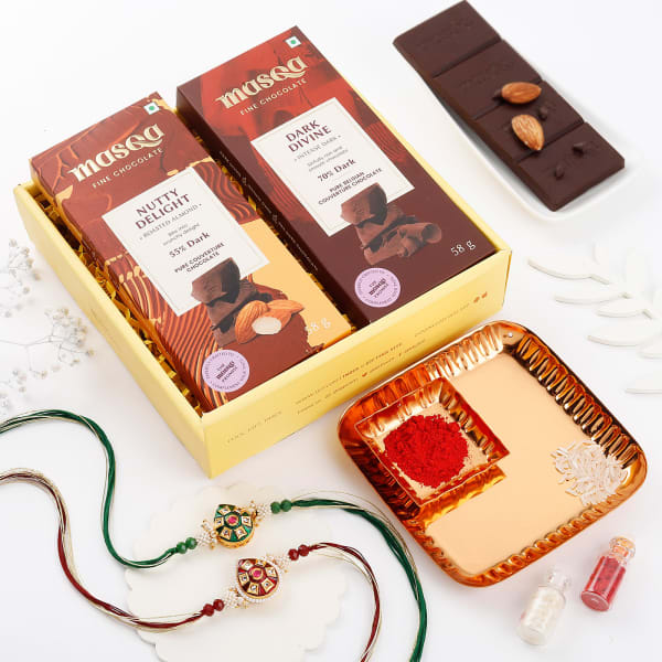 Kundan Rakhi Set Of 2 With Masqa Chocolates