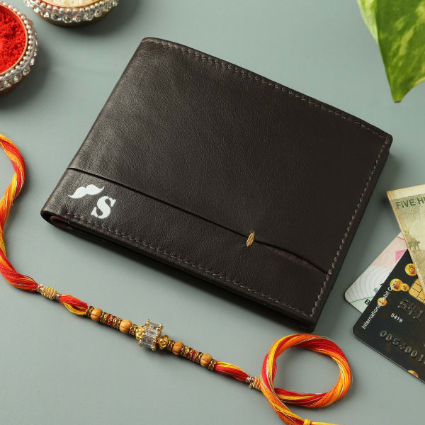 Kundan Rakhi With Personalized Leather Wallet