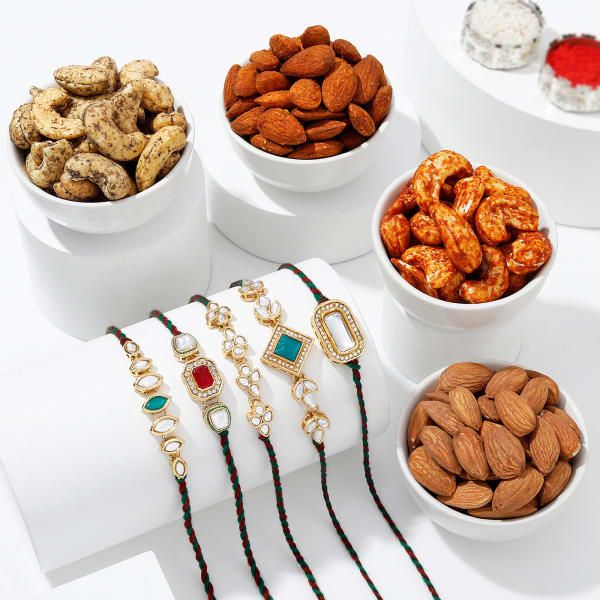 Kundan Rakhis With Dry Fruits