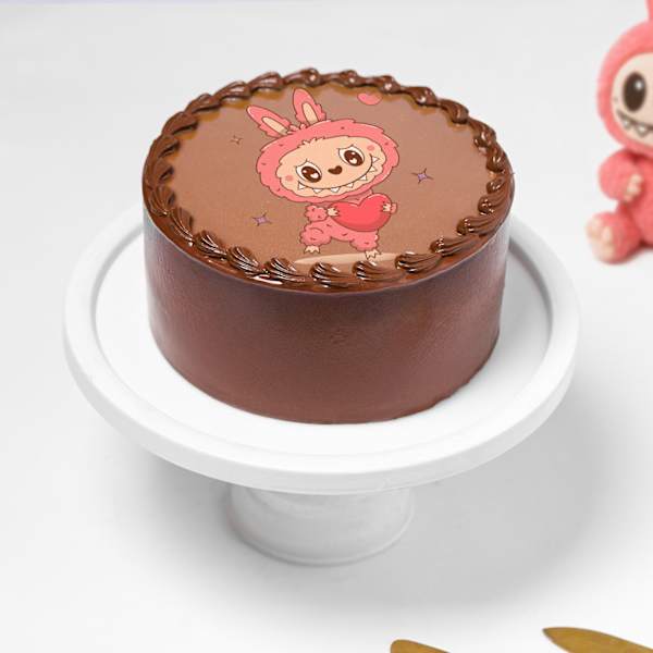 Labubu Love Chocolate Photo Cake - Pink
