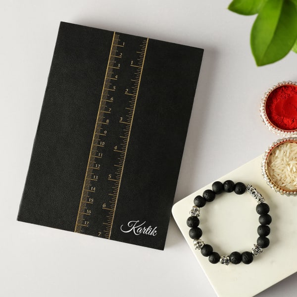 Lava Stone Bracelet Rakhi WIth Personalized Notebook