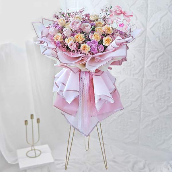 Lavish Blooms Women's Day Bouquet With Metal Stand