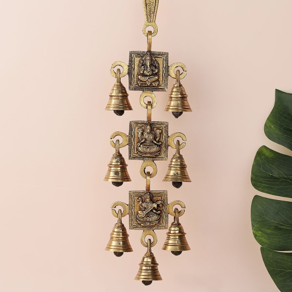 Laxmi Ganesh Saraswati Wall Hanging with Bells