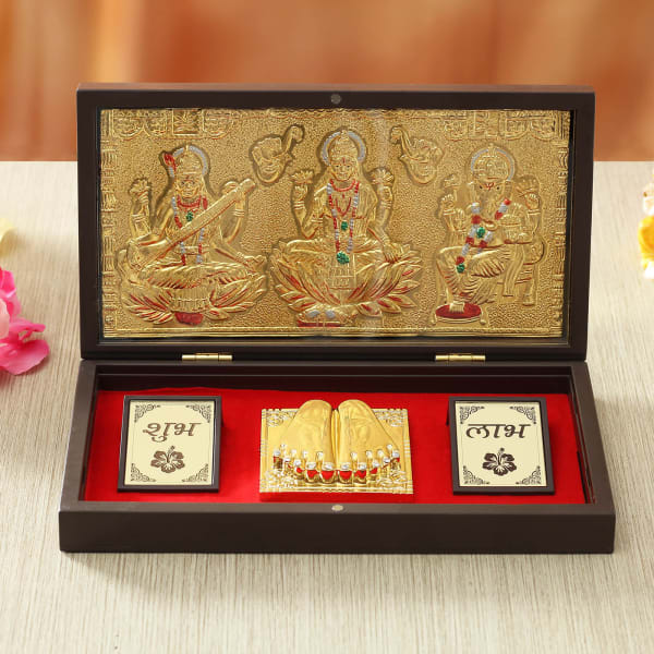 Laxmi-Ganesha, Saraswati with Charan Paduka in Box
