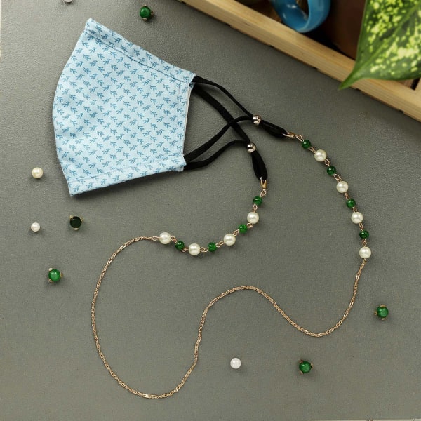 Leafy Cotton 3-Ply Mask with Pearls Mask Chain