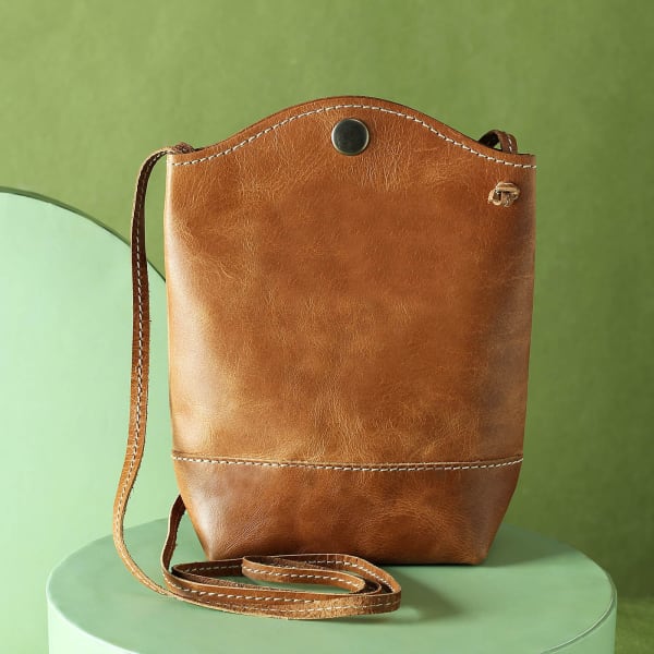 Leather Sling Bucket Bag for Women