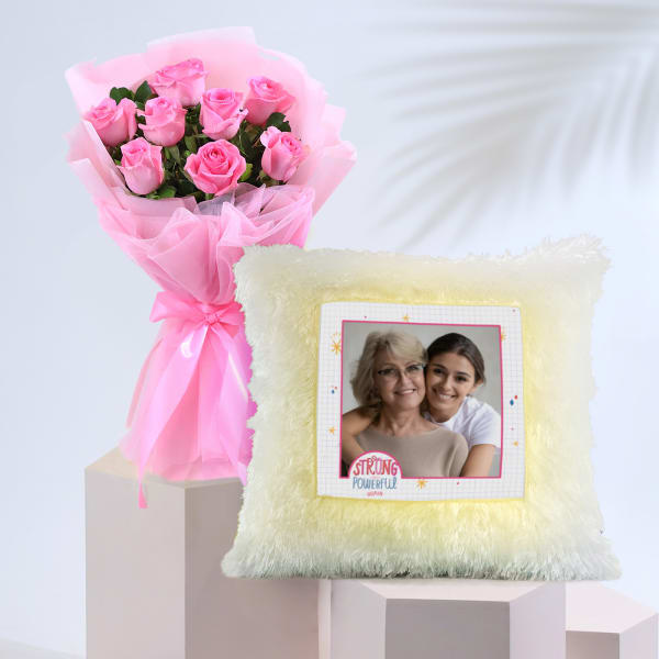 LED Personalized Cushion with Pink Blooms